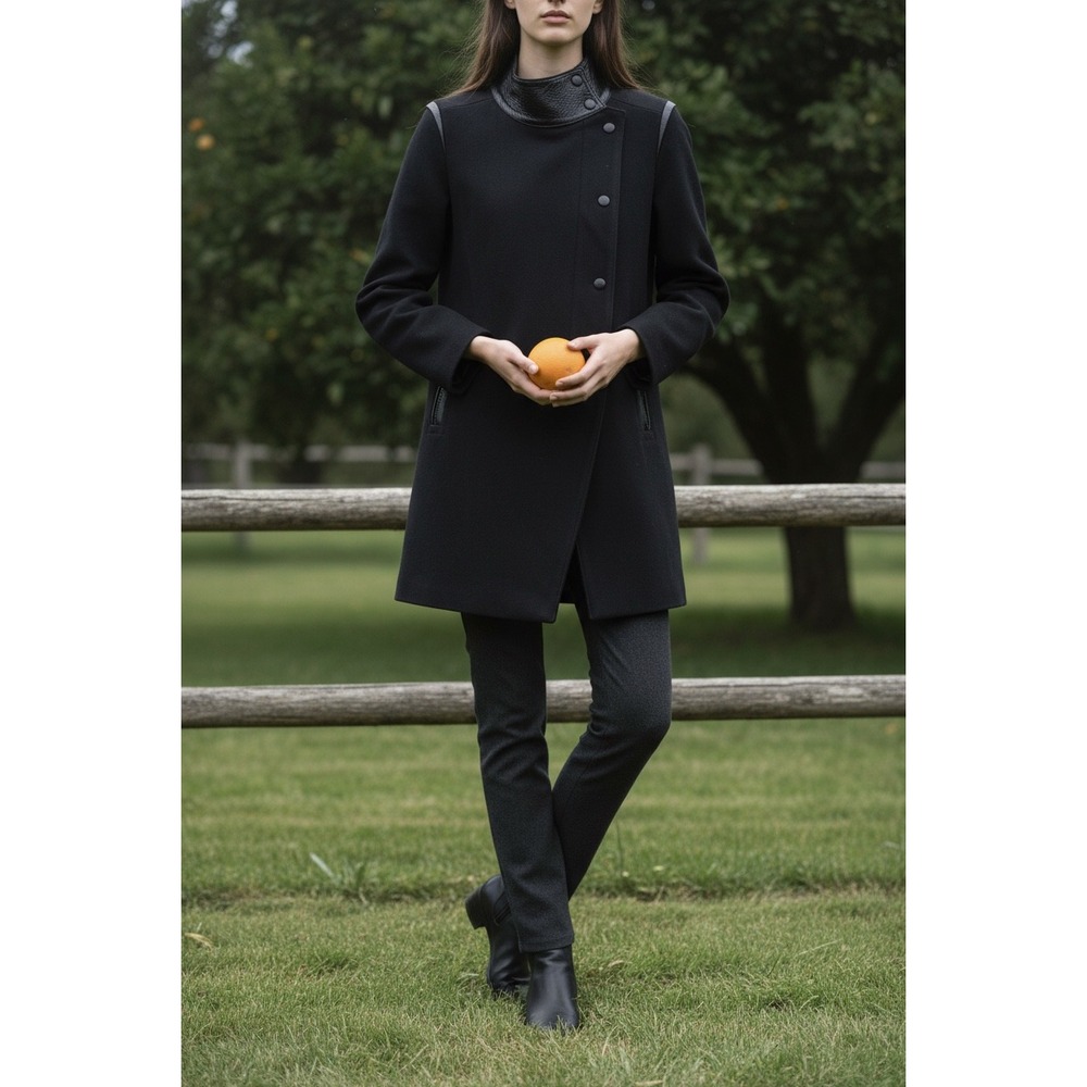 Sandro leather and wool coat